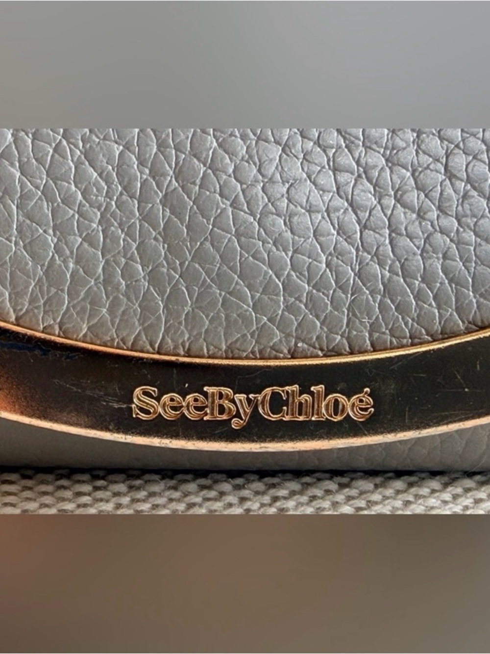 SEE BY CHLOÉ Gray Pebbled Leather Compact Trifold Wallet Gold Hardware
